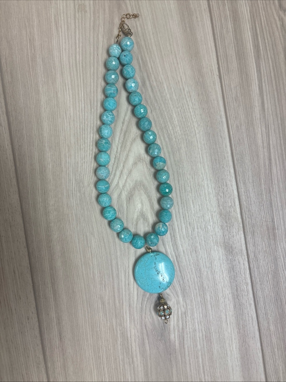 Turquoise Beaded Statement Necklace with Pendant